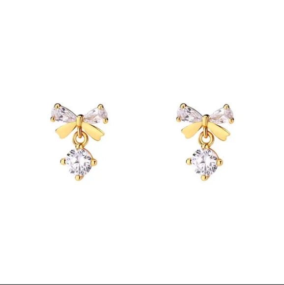 999 Sterling Silver Bowknot Earrings With Crystals - Picture 3 of 3